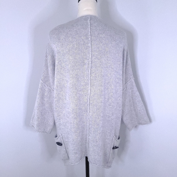 Soft Surroundings Tunic Knit Sweater XS Light Gray Dolman Sleeve V Neck Pockets - Picture 2 of 10
